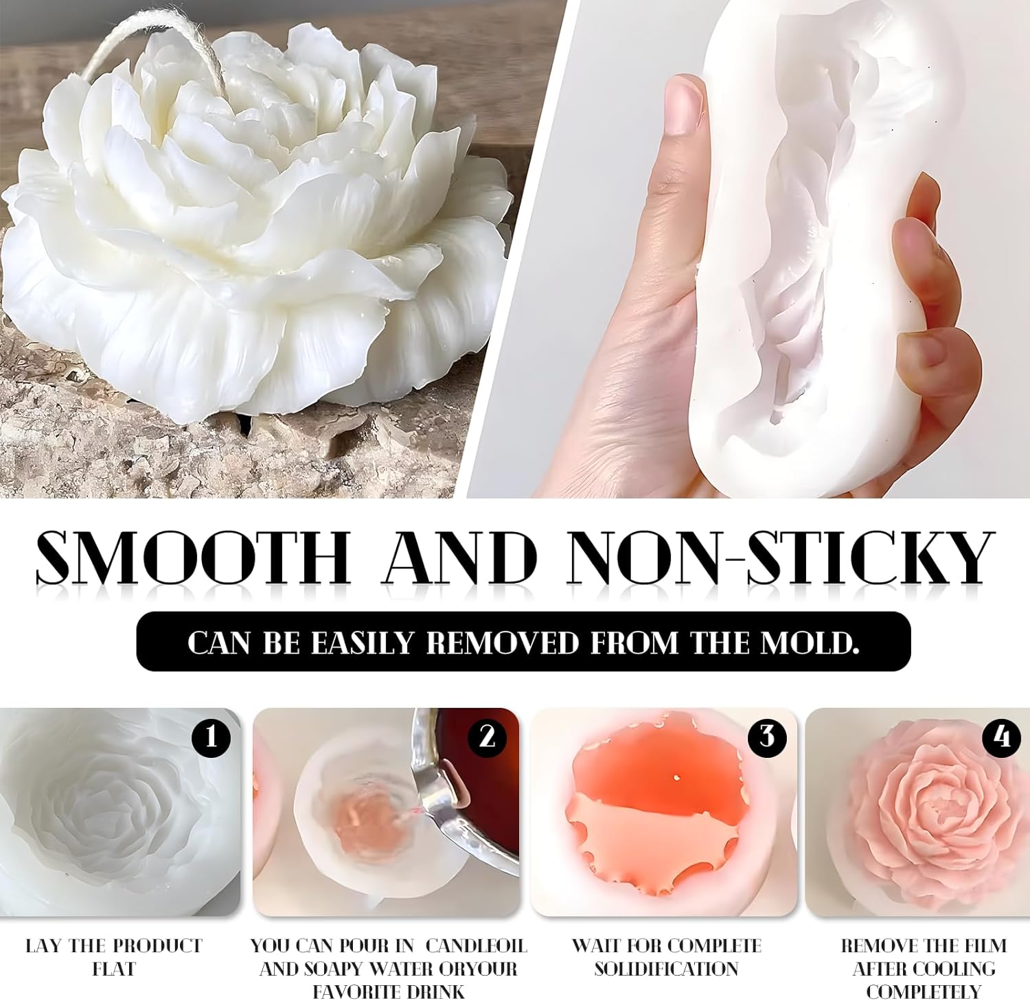 Silicone 3D Peony Candle Mould - Candle Warning Label review and price